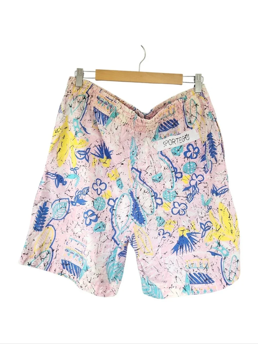 Vintage Sportego Pink Multicolored Abstract Pull-On Shorts Size L Beach
